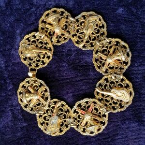 Vintage 14K Gold Plated Link Bracelet With Guitars